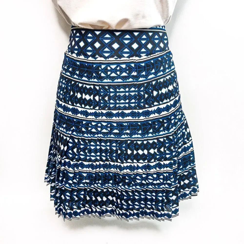 NWT J. Crew Accordion Pleated Geo Blue/White High-Waist Mini Skirt Sz 2